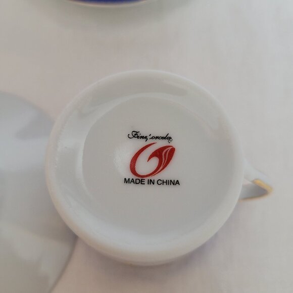 Arundel Demitasse Cups Saucers Blue Gold LOT of 6 porcelain Oriental - Picture 7 of 8